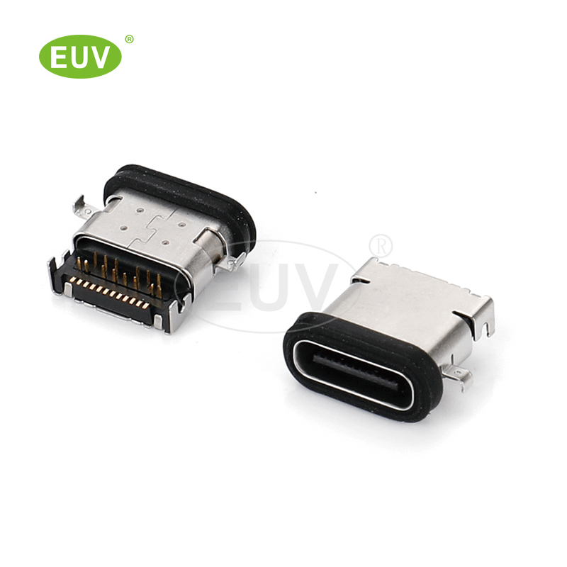 24P 臥式沉板1.4mm 后裝防水圈 防水IPX7 SMT+DIP結合 Type-C母座連接器