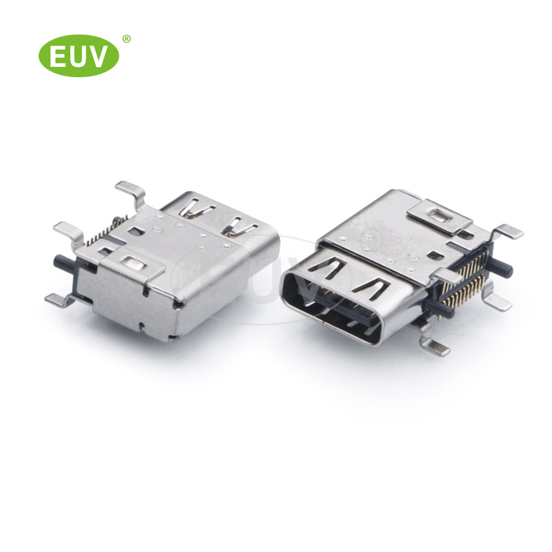 24P 臥式側插 帶雙壓片 Type-C母座連接器