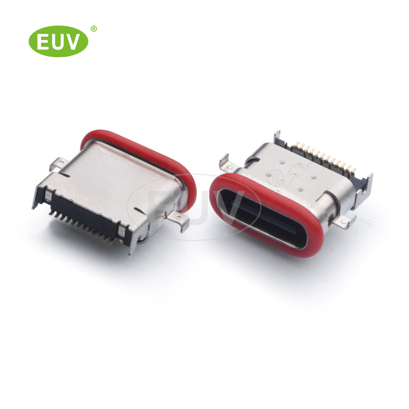 24P 臥式沉板1.4mm 自帶UV膠防水圈 防水IPX7 Type-C母座連接器